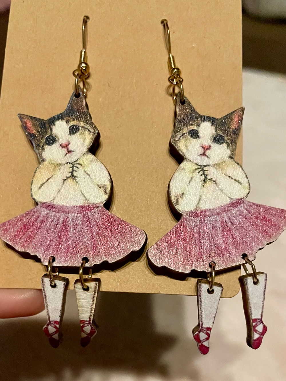 Pink Cat Shaped Ballerina Earrings - Picture 2 of 3